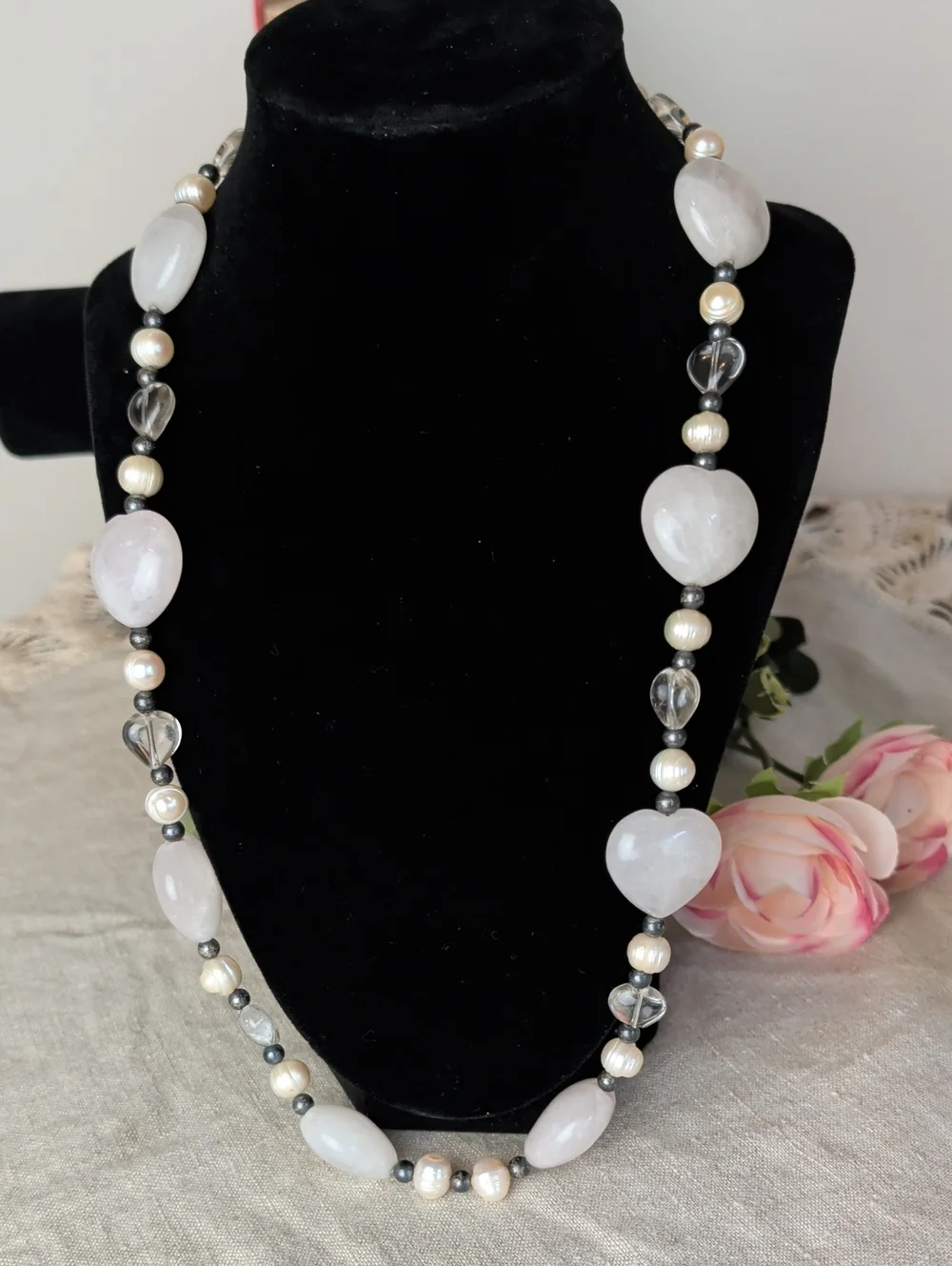 925 Sterling Silver Freshwater Pearl & Natural Gemstone Necklace Artisan